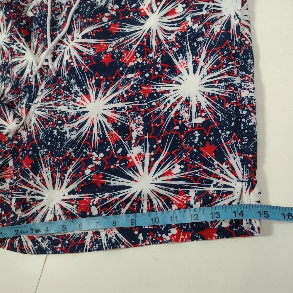 George Men's Navy Red White Firework Print Swim Shorts Size (2X)